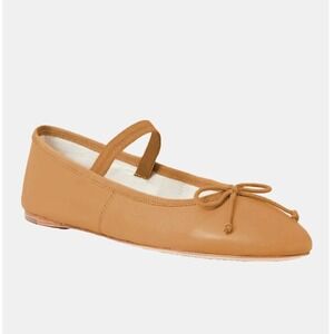 Loeffler Randall Leonie Ballet Flats Caramel Tan Leather Mary Jane Sz 7
